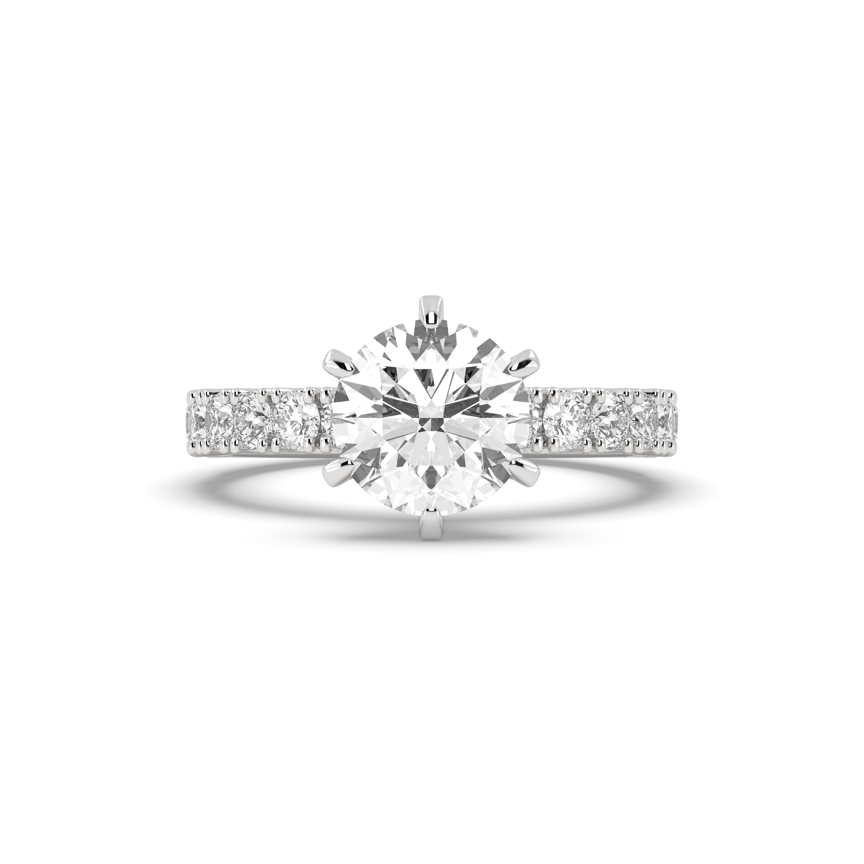 White Gold Studded 3.354 Carat Lab Grown Diamond Ring-E Color VS1 Clarity.